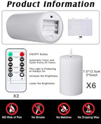 VIHOSE 6 Pack White Flameless Candles Set with Remote and Timer Flickering Flameless Battery Candles Flat Top LED Pillar for Wedding Outdoor Home Festival Decoration(D 3" H 5") - Image 2