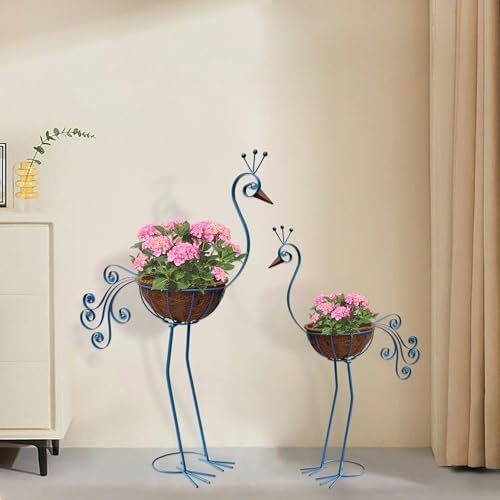 COOZZYHOUR Metal Peacock Planter with Fiber Basket -Garden Bird Planters for Outdoor Indoor Lawn,Yard,Porch,Patio, Garden Decorations（Set of 2） - Image 3
