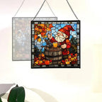 Gnome with Apple Cider Stained Glass Suncatcher – Square Hanging Window Panel for Home, Garden, Nursery, Halloween, Christmas, Memorial Day – Whimsical Glass Art Gift for Gnome Lovers sytleu - Image 4