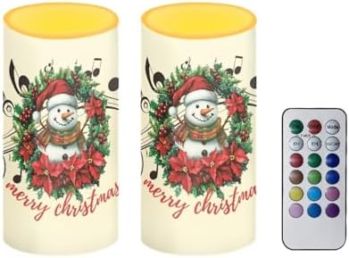 Christmas Flower Flameless Candles Bulk Set of 2 Snowman Battery Operated Candles with Timer Remote LED Pillar Lights for New Year Day Party Home Decoration by Merkmak