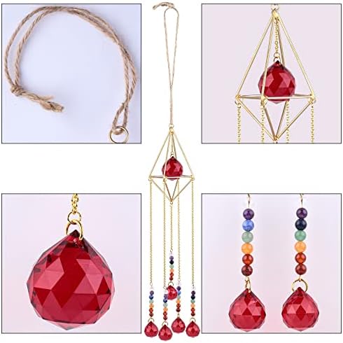 rockcloud Handmade Geometric Red Crystal Glass Hanging Wall Decoration - Image 4