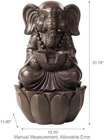 Glitzhome Outdoor Fountains, Water Fountains Outdoor with Lights&Pump, 21.75" H 2-Tiered Zen-Style Bronze Polyresin Elephant Garden Fountain Floor Standing Waterfall for Patio, Porch, or Yard Decor - Image 4