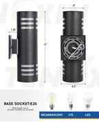 TENGXIN Outdoor Exterior Wall Light,Up and Down Cylinder Modern Porch Light,Stainless Steel 304 and Toughened Glass,Black Finished,E27,UL Listed - Image 3