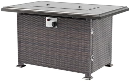 43" Wicker Outdoor Propane Gas Fire Pit Table with Rectangle Fire Pit Lid,55000 BTU Auto-Ignition Table Fire Pit w/Glass Wind Guard, Glass Rock for Outdoor,ETL Certified - Image 2