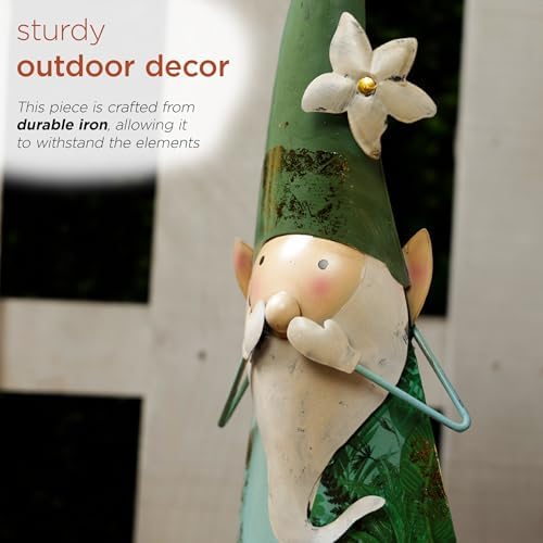 Alpine Corporation 18" Tall Outdoor Metal Speak No Evil Garden Gnome Statue, Green - Image 5