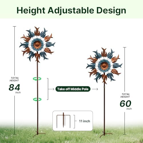 Wind Spinners Outdoor, 84" Large Metal Kinetic Wind Sculptures for Garden, Classic Yard Art with 2 Piece Welcome Flag Decoration - Image 3