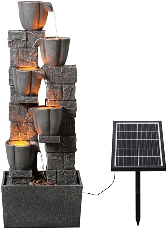 36.2'' Tall Solar Powered 4 Tiers Water Fountain, Floor-Standing Tulip Design Outdoor Waterfall Fountain, Natural Cascading Water Feature Decor for Garden, Backyard, Lawn, Yard Landscape - Image 3
