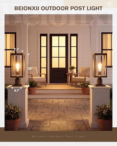 Beionxii Outdoor Post Lights, 20In Post Lantern with Pier Mount Base,Bronze - Image 4