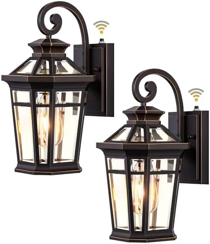 Outdoor Wall Lights Wall Mount, 2-Pack Front Porch Light Fixtures, Oil Rubbed Bronze Dusk to Dawn Exterior Lantern, Modern Patio Wall Sconce with Beveled Glass, Outside Garage Lights for Coach by OPAXIS