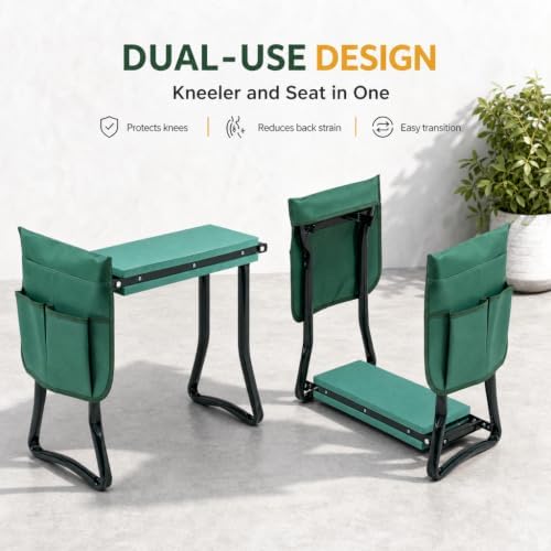 Garden Kneeler and Seat, Foldable Kneeling Stool with Thicker EVA Foam Pad, Heavy Duty Bench with Tool Pouch, Gifts for Outdoor Gardening, Fishing, Green, Arbor Day Gift - Image 3