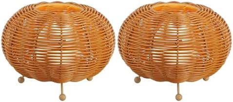 JONATHAN Y Kairi 5.75" Faux Rattan Cordless Lantern, Light Brown, Set of 2 by JONATHANY