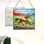 Brown Mustangs Horse cantering Through Open Canyon Floor Square Suncatcher – Stained Glass Style Window Panel with Pastoral Scene, Custom Decorative Hanging Art for Equestrian Home, Christmas WdEB2V - Image 3