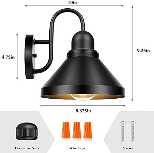 Brightever Gooseneck Outdoor Light Fixtures, 2-Pack Farmhouse Barn Lights for Porch, Industrial Black Exterior Wall Sconce for Garage, Patio, E26 Base Anti-Rust, Bulb not Included - Image 3