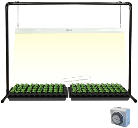 4 feet 40W LED Grow Light Stand Rack for Seedling,Growing Light for Indoor Plant,Natural White Light Full Spectrum LED Grow Light,Height Ajustable, Iron Pipe Frame, with Timer Outlet by iGrowtek