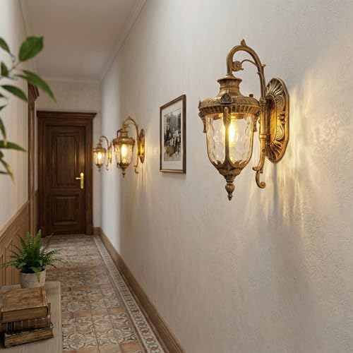 Rustic Wall Sconce Lighting,Lantern Porch Light with Hammered Glass Shade,Waterproof Outdoor Wall Light Fixtures for Garage Room H16.1 in x W9.4 in - Image 5
