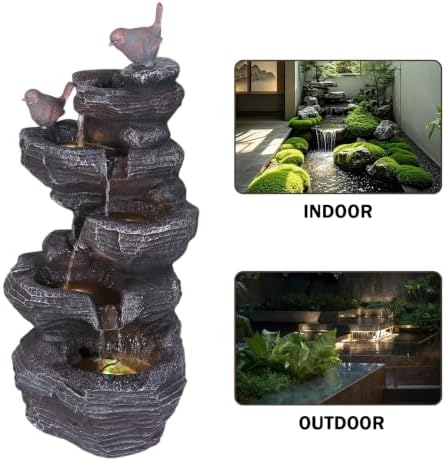 Cascading Rock Water Fountain with LED Lights Resin Stone Imitation Waterfall Tabletop Fountain Relax Decor for Home Office - Image 7