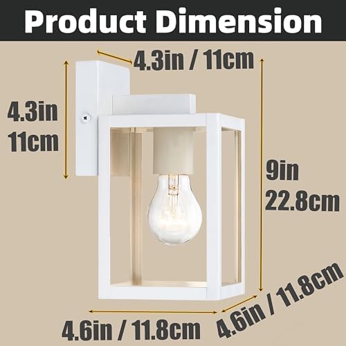 2 Pack Small Porch Sconce Lights-White 9 Inch Outdoor Wall Lantern Light Exterior Sconce Metal and Glass White Outside Wall Light for Hallway Entrance Garage Balcony - Image 2