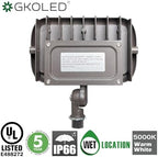 GKOLED 30W LED Floodlight, Outdoor Security Fixture, Waterproof, 100W PSMH Replace, 3000 Lumens, 5000K Daylight White, 70CRI, 1/2" Adjustable Knuckle Mount, UL-Listed - Image 4