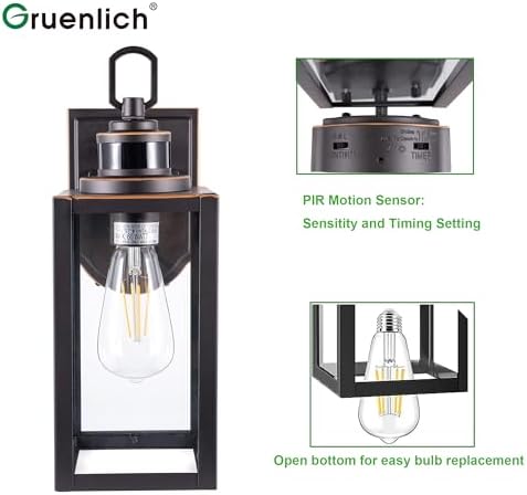 GRUENLICH Outdoor Wall Light Fixture Dusk to Dawn, PIR Motion - Image 3