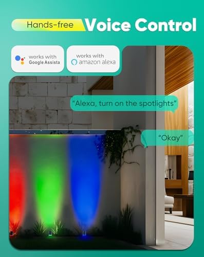 GZBtech Outdoor Landscape Smart Lights 6-Pack, Plug-in RGBIC+CCT Color Changing LED Spotlights, IP65 Waterproof, App Control Work with Alexa, Dimmable Aluminum LED Pathway Lights for Garden Yard Decor - Image 5