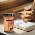 Poceacles 4 Pieces Solar Powered Cross Lights - Flameless Cemetery Votive Candles, Waterproof Memorial Stake Lights for Outdoor Home Decoration, Deer Cross Galaxy Orange - Image 5