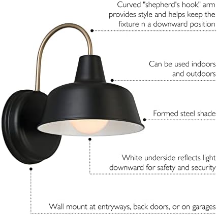 Design House Mason Farmhouse Gooseneck Barn Light, Outdoor Exterior Porch or Patio Wall Light Fixture, Black and Gold, 8 Inch Diameter, 1-Pack, 588285 - Image 5
