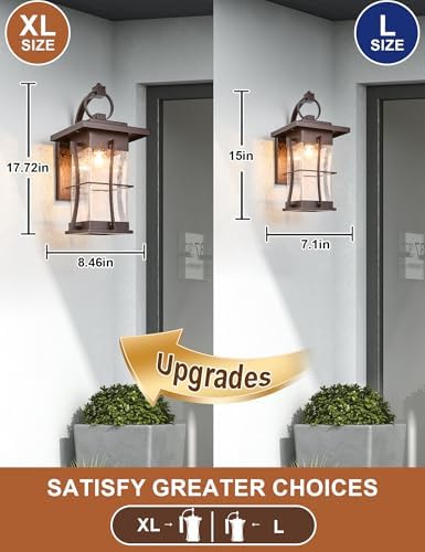 18" H Extra Large Porch Sconce Oil Rubbed Bronze Large Exterior Wall Lantern Deep Brown Outside House Lamps Waterproof Mission Outdoor Lighting with Seeded Glass for Villa Garage Coach Light - Image 2