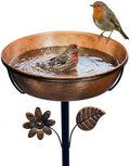 12" Metal Bird Bath for Outside, 3" Deep Bowl with 5-Prong Stake by OUISJYER