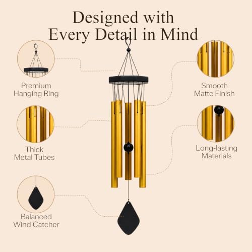 YATSKIA Large Aluminum Wind Chimes for Outside Clearance 24" Gold - Image 5
