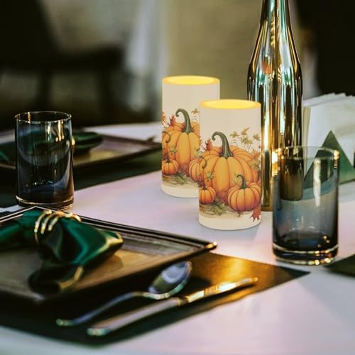 Autumn Pumpkin Print Battery Operated Candles with Timers Flameless Candles with Remote LED Lights for Thanksgiving Day Home Party Banquet Decoration - Image 4