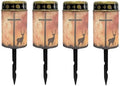 Poceacles 4 Pieces Solar Powered Cross Lights - Flameless Cemetery Votive Candles, Waterproof Memorial Stake Lights for Outdoor Home Decoration, Deer Cross Galaxy Orange by Poceacles