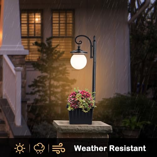 Solar Lamp Post Light with Planter and Globe Shade - Image 2