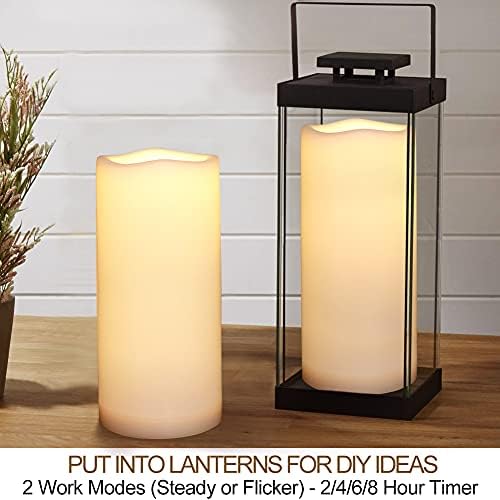 Pack of 2 Large White LED Candles Outdoor 4x10 - Unscented IP65 Waterproof Battery Powered Flameless LED Pillar Candles with Remote and Timer - Battery Operated Flameless Candles Flickering - Image 5