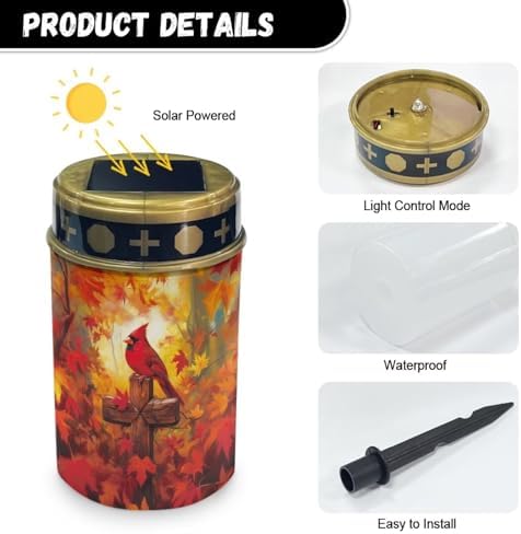 Poceacles Cardinal Cross Maple Leaf Solar Outdoor Lights Solar Grave Candle Solar Cemetery Candles LED Automatic Flameless Candles Cemetery Outdoor Solar Lights for Loss of Dad, Set of 4 - Image 7