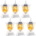 Dynaming 6 Pack Solar Flame Post Lights Outdoor, Solar Powered Lamps Fence Post Cap Lights, Flickering Flame LED Lantern Waterproof for Garden Deck Patio, Fit 4x4, 5x5 6x6 Wooden Posts, White Shell by Dynaming