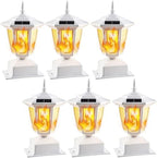 Dynaming 6 Pack Solar Flame Post Lights Outdoor, Solar Powered Lamps Fence Post Cap Lights, Flickering Flame LED Lantern Waterproof for Garden Deck Patio, Fit 4x4, 5x5 6x6 Wooden Posts, White Shell by Dynaming