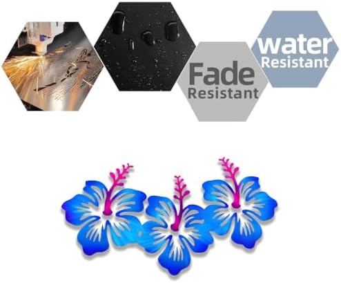 Hibiscus Flower Metal Wall Art Blue Floral Plaque Rustic Hanging Decor for Living Room Bedroom Patio Garden Indoor Outdoor Stylish Botanical Ornament (16 INCH) - Image 7