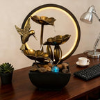 AOZITA Tabletop Fountain, Indoor Waterfall Fountain, Small Home Décor Zen Relaxation Soothing Sound Machine for Office, Living Room, or Bedroom, Bronze Metal Lotus with HBird, River Rocks, Round LED by Unknown