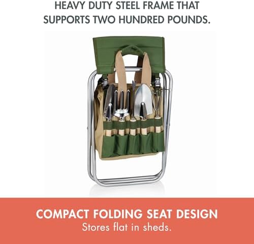 PICNIC TIME Garden Kneeler and Seat, Folding Gardening Bench, Portable Garden Stool and Kneeler with Detachable Tote Organizer for Weeding & Yard Work (Olive Green with Beige Accents) - Image 6
