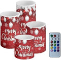 GLENLCWE Red Merry Christmas Led Battery Operated Flameless Candles Set of 4 Flickering Pillar Candles (H 3" 4" 5" 6" x D 3") Remote Control Candle with 4/8 Hour Timer by GLENLCWE