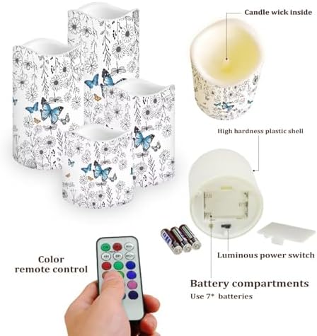 Butterfly Floral Flameless Candles with Remote Timer Battery Powered LED Candles Color Changing Pillar Electric Fake Candles Bulk for Indoor Outdoor Home Table Decoration Set of 4 - Image 3