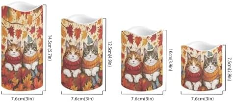 Fall Maple Leaves Cat Flameless Candles with Timer and Color Changing Pillar Candles Battery Operated Tea Light for Thanksgiving Day Party Electric LED Candle Kitchen Dining House Decor - Image 2