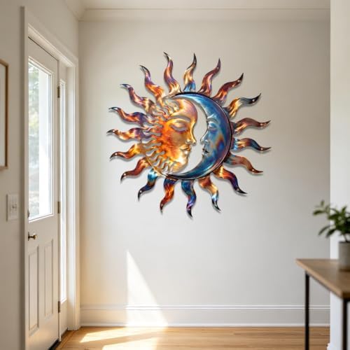 Celestial Sun and Moon Metal Sign Rustic Wall Art Plaque for Home Garden Patio Indoor Outdoor Decor Heavy Duty Waterproof Iron Hanging Ornament (16 INCH) - Image 5