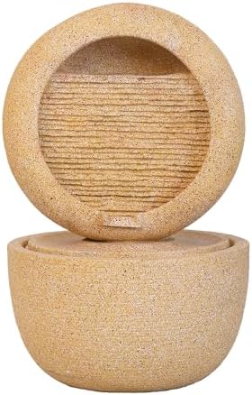 Cement Round Water Fountain, Two-Tiered Design for Outdoor Serenity by Noeko