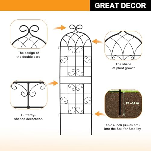 YOBAZAN Metal Garden Trellis 71"x20", 2 Pack Plant Support Trellis - Image 4
