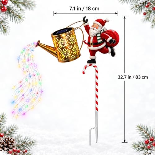 Solar Santa Watering Can Light, Christmas Garden Stake with Colorful LEDs - Image 3