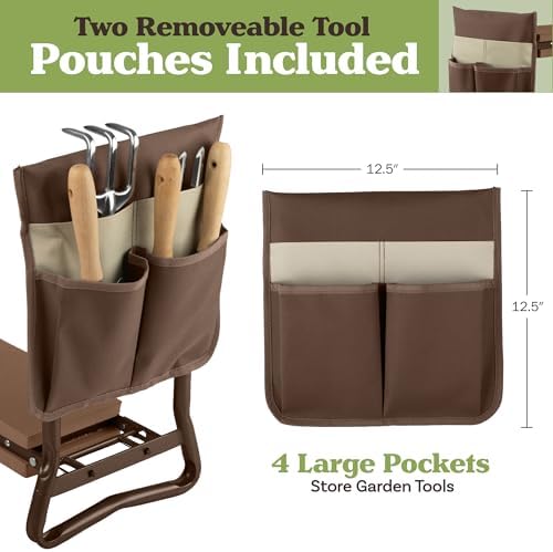 Pure Garden Garden Kneeler and Seat - 2-in-1 Foldable Garden Kneeling Pad and Stool with Removable Pockets for Gardening Tools - Gardening Gifts for Women, Mom, Dad, Seniors or Grandparents (Brown) - Image 3