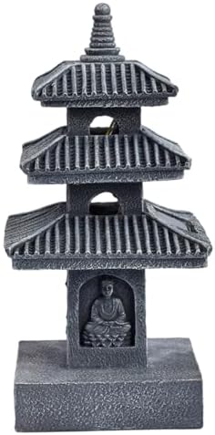 Pagoda Garden Statue, 10 Inch Weatherproof Solar Garden Decor, LED Light Zen Japanese Lantern for Backyard Balcony Patio Lawn Yard, Grey, Décoration de Jardin - Image 2