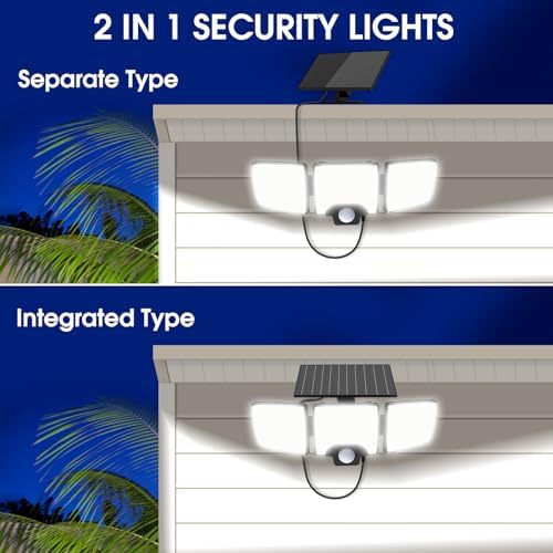 Energetic Solar Outdoor Lights, 1000LM 74 LED Security Lighting with Remote Control, 3 Heads Motion Sensor Lighting, IP65 Waterproof Solar Floodlight for Outside Yard, Pack of 2 - Image 3