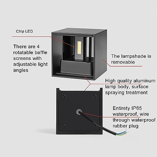 4 Pack LED Outdoor Sconces Wall Lights 20W Exterior/Interior Up and Down Lights IP65 Waterproof Modern Outdoor Lighting Fixtures Square Aluminum Wall Mount Light Black 3000K Warm Lights - Image 6